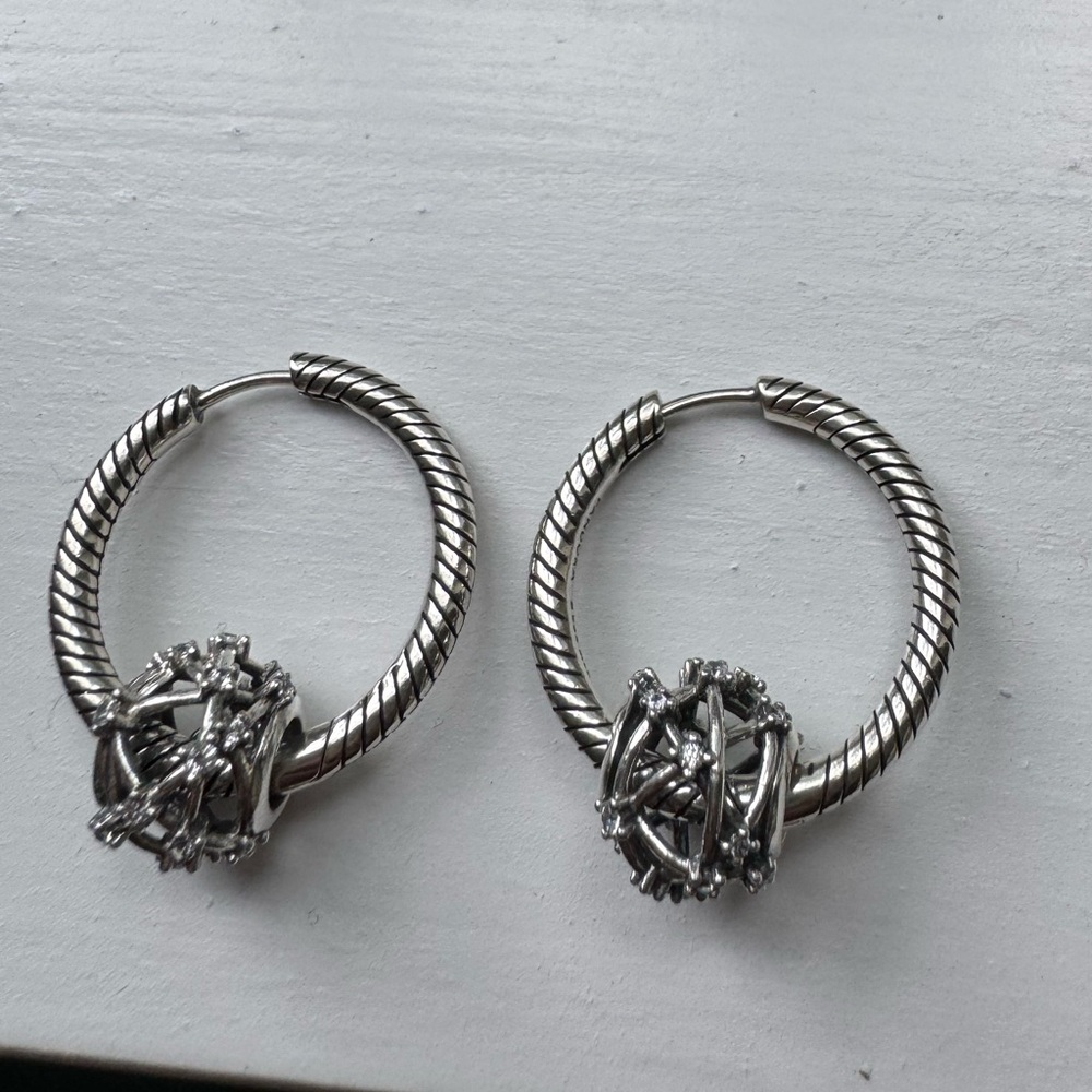 Pandora Silver Earrings Set with Classic Hoops and Crystal Studs